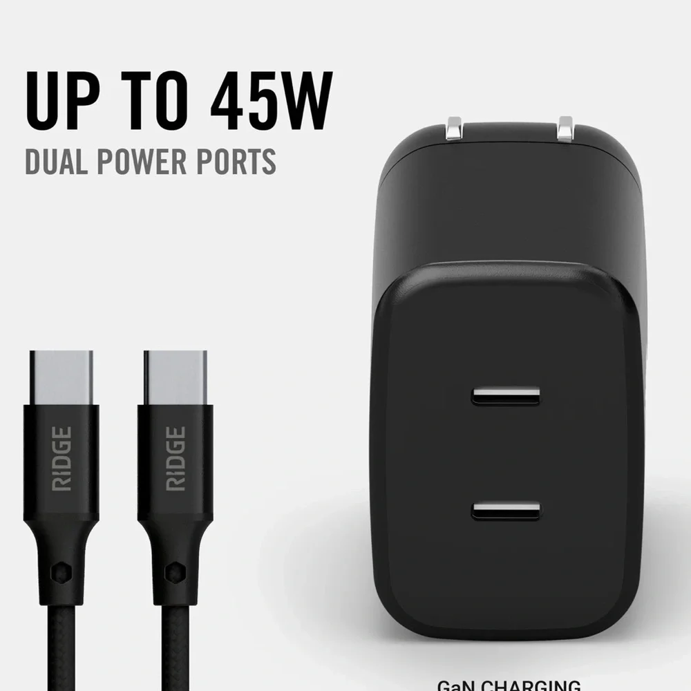 RIDGE WALL CHARGER | 45W POWER ADAPTER KIT | MATTE BLACK